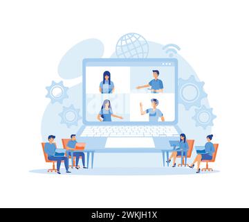 Online business conferences, creatives, entrepreneurs, online gatherings, team thinking and brainstorming. flat vector modern illustration Stock Vector