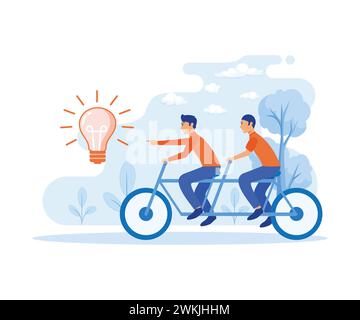 Businessman and Entrepreneur Characters on Bicycle. Cooperative Leadership Metaphor. flat vector modern illustration Stock Vector