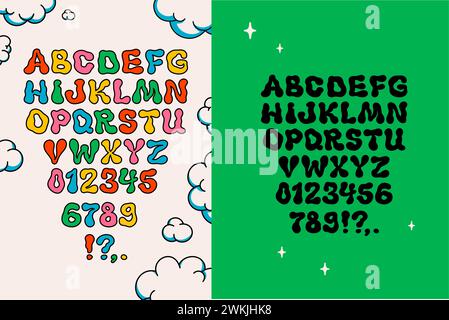 Groovy style vector font. Vintage 70s liquid hippy alphabet Stock Vector