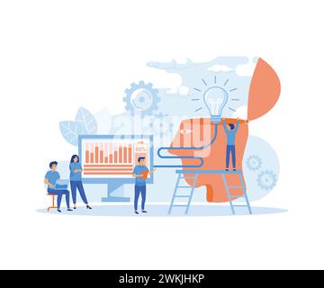 Teamwork on Realization Idea. People Make List Creative Ideas. Team Work with Boss. flat vector modern illustration Stock Vector