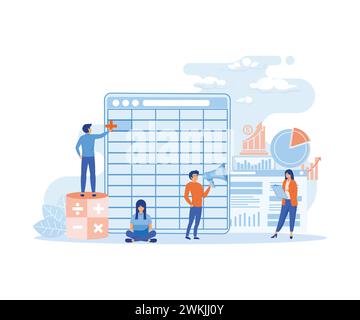Software for accounting with sheets, formulas, calculator. creating a balance sheet is easier with software. flat vector modern illustration Stock Vector