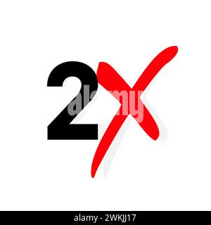 2x logo icon. X2 text letter, double faster logotype symbol Stock Vector