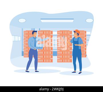Data center services concept. Service engineers administrators set up data centers. Setting process. flat vector modern illustration Stock Vector