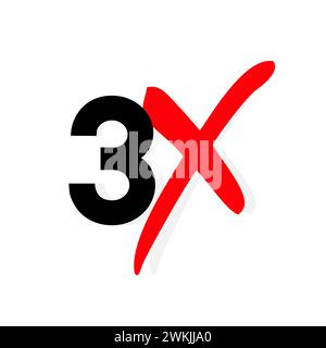 3x logo icon. X3 text letter, double faster logotype symbol Stock Vector