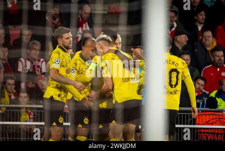 Eindhoven, Netherlands. 20th Feb 2024.  Torjubel: Niclas Füllkrug (BVB) Donyell Malen (BVB) Nico Schlotterbeck (BVB) PSV Eindhoven - Borussia Dortmund Stock Photo