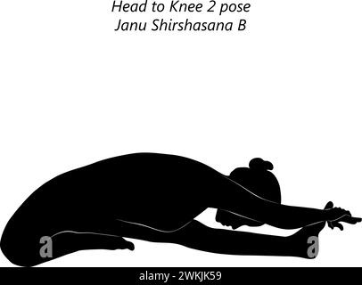 Silhouette of woman doing yoga Janu Shirshasana C. Head to Knee 3 pose ...