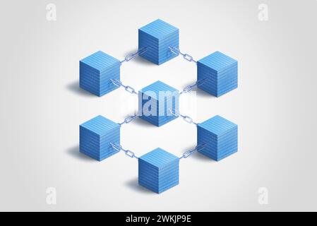 Blockchain concept with connected cubes with chain and binary code Stock Photo