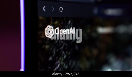 Close-up OpenAI logo on laptop screen Stock Photo