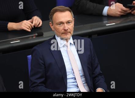 Berlin, Germany. 21st Feb, 2024. Christian Lindner (FDP), Federal Minister of Finance, takes part in the plenary session in the German Bundestag. Credit: Serhat Kocak/dpa/Alamy Live News Stock Photo