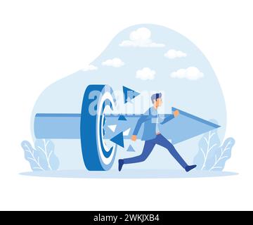 Business superhero rushing towards target, business concept goals and success. flat vector modern illustration Stock Vector