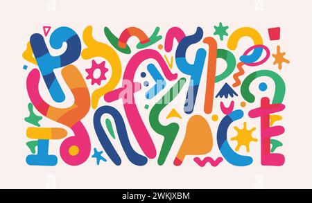 Fun abstract background with colorful freehand doodles. Simple random shapes and scribbles in bright colors Stock Vector