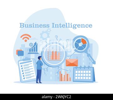 Business intelligence concept as vector background illustration with various symbols. flat vector modern illustration Stock Vector