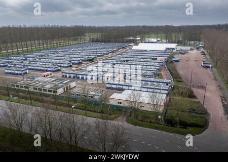 BIDDINGHUIZEN - Drone photo of the emergency shelter for asylum seekers on the Walibi Holland event site. It is one of the places where refugees from Ter Apel are accommodated, so that the full registration center can adhere to the maximum number of asylum seekers. ANP JILMER POSTMA netherlands out - belgium out Stock Photo