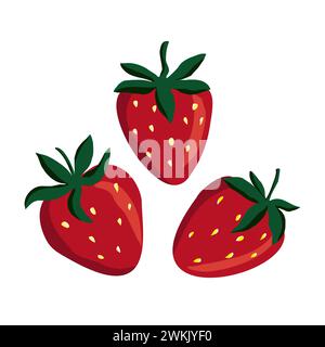 Strawberry summer hand drawn fruit. Vector sweet food clip art isolate on white background Stock Vector