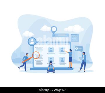 Job search. Employee standing near the screen, looking for work. flat vector modern illustration Stock Vector