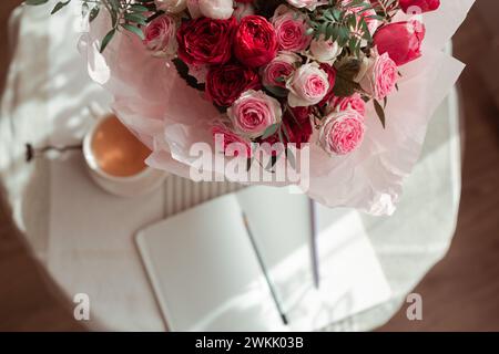 morning tea served on the workplace Stock Photo