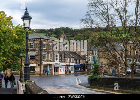 The small market town of Pateley Bridge, known locally as Pateley, is situated in Nidderdale, an area of outstanding natural beauty and lies on the Ri Stock Photo