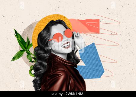 Collage 3d image of pinup pop retro sketch of young pretty lovely female sunglass model shopping banner unusual fantasy billboard comics Stock Photo