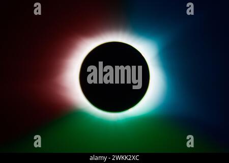 Tri-Color Total Solar Eclipse with Radiant Corona, Celestial Event, Kentucky Stock Photo