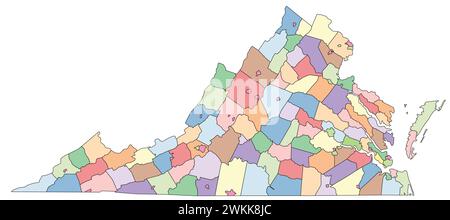 Editable vector file of the counties that make up the state of Virginia Stock Vector