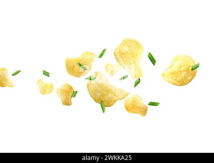 Potato chips isolated white background close up Stock Photo
