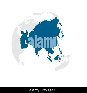 Asia continent dark blue highlighted silhouette on Earth globe. Country ...