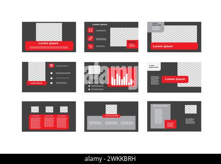 Set of presentation business templates in 1280 x 720. Editable for annual reports digital marketing. Stock Vector