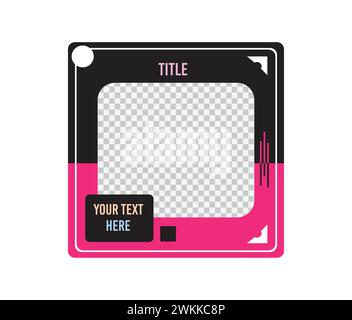 Social media photo frame square template in black and pink. Editable for digital marketing social media interface. Stock Vector