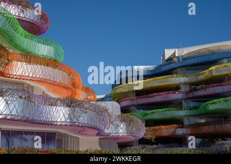 Ibiza, Spain - 1 February, 2024: view of the landmark modern architecture Miramar residence and apartments in downtown Eivissa Stock Photo