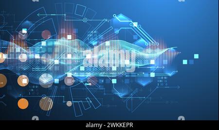 Big Data. Abstract digital futuristic vector illustration on technology background. Data mining and management concept. Hand drawn art. Stock Vector