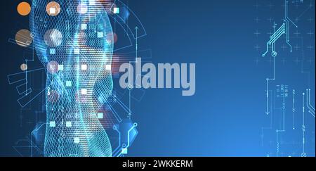 Big Data. Abstract digital futuristic vector illustration on technology background. Data mining and management concept. Hand drawn art. Stock Vector