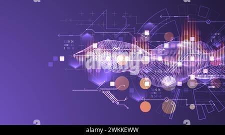 Big Data. Abstract digital futuristic vector illustration on technology background. Data mining and management concept. Hand drawn art. Stock Vector