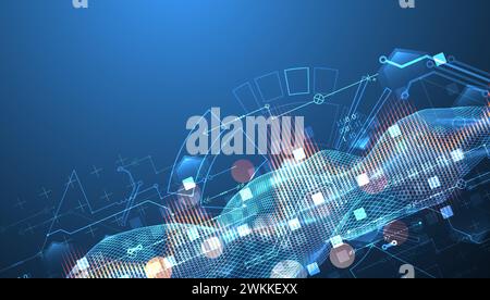 Big Data. Abstract digital futuristic vector illustration on technology background. Data mining and management concept. Hand drawn art. Stock Vector
