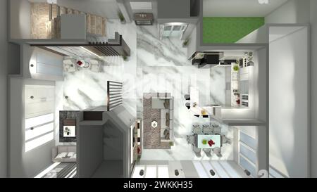 Luxury Floor Plan Interior Resident Design with Marble Flooring Stock Photo