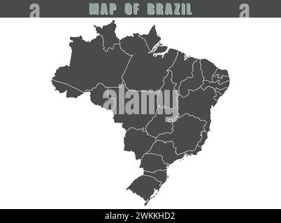 Brazil map vector, isolated on white background. Stock Vector