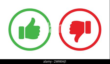 Like and dislike symbol icon set in green and red circle. Thumbs up and down icon set color outline. Rating and feedback Thumbs-Up and Thumbs-down set Stock Vector