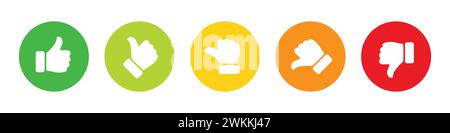 Rating and feedback scale with thumb symbol black circle outline ...