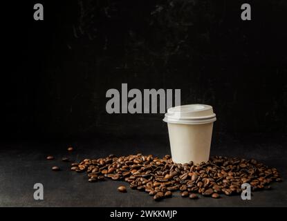 Recycle Paper Coffee Cup, Take Away Cup for Drinks. coffee concept. coffee in cup on the table, hot and fresh morning coffee. Brown roasted coffee. co Stock Photo