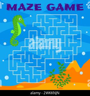 Labyrinth. Help the Seahorse find the right path Stock Vector