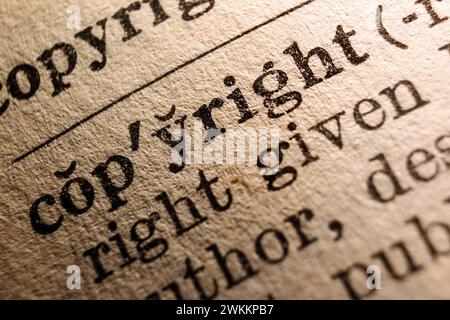 Definition of word copyright on dictionary page, close-up Stock Photo