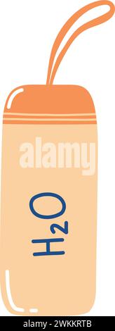 Hand drawn thermal bottle, drink container, hiking and sports equipment. Stock Vector