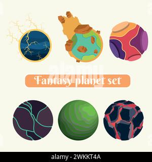 Set of colored sci fi fantasy planet icons Vector Stock Vector