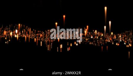 Abstract waving field of orange columns growing up and down on black background. 3D render. Stock Photo