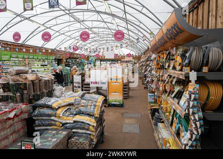 Garden centre under cover section selling general gardening goods such as seeds, hose pipes ect in Bishopsteignton, England UK. Stock Photo