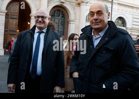 Roma, Italia. 21st Feb, 2024. Foto Cecilia Fabiano/LaPresse 21 Febbraio 2024 Roma, Italia - Cronaca - Manifestazione di CGIL e UIL per la sicurezza sul lavoro dopo il crollo di Firenze Nella foto: Roberto Gualtieri Nicola Zingaretti Frebruary 21, 2024 Roma, Italy - Demostration of trade unions against withe death In the photo: the demonstration Credit: LaPresse/Alamy Live News Stock Photo