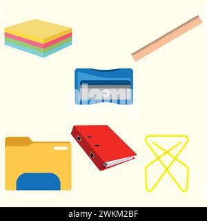 Set of different colored office supplies icons Vector Stock Vector