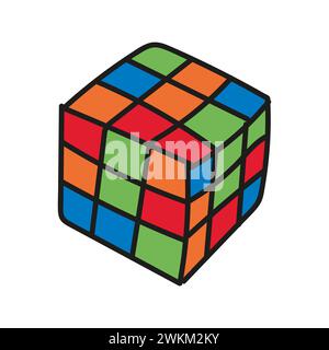 Hand Drawn Multicolored 3D Cube Icon Stock Vector
