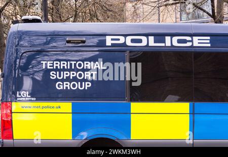 Closeup of a Territorial Police Support Group carrier van parked on Wapping High Street, Wapping, London, E1, England, U.K. Stock Photo