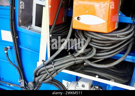 Plastic corrugated protective hoses for wires and pipes Stock Photo