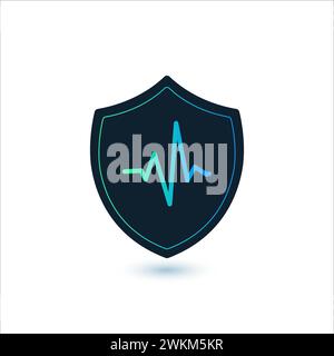 Shield and pulse icon. Heart pressure. secure medicine safety, pulse protection. Stock vector illustration isolated on white background. Stock Vector